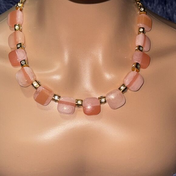 Kate Spade Peach Color Block Earrings Necklace Set -Gold - Picture 4 of 11